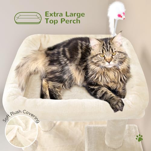 Globlazer Cat Tree Tower for Indoor Cats, 50-inch Adult Cat Tree House for Large Adult Cats with Steps, Scratching Post, 2 Cat Caves, Dangling Toys, FC50, Beige - color: Beige