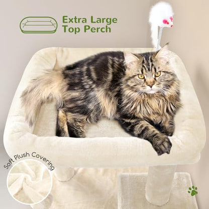 Globlazer Cat Tree Tower for Indoor Cats, 50-inch Adult Cat Tree House for Large Adult Cats with Steps, Scratching Post, 2 Cat Caves, Dangling Toys, FC50, Beige - color: Beige