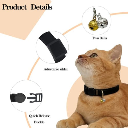 Breakaway Cat Collar with Bell, Lightweight Soft Cotton Collar, Adjustable Kitten Collars with Safety Buckle, Quick Release, Pet Supplies Accessories, Black - color: Black