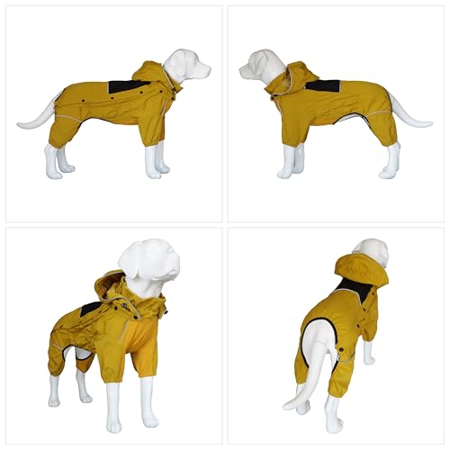 LOVELONGLONG Waterproof Dog Raincoat with Removable Hood – Outdoor Full Body Dog Jacket, Windproof Snowproof Shell Suit – All Season Pet Rain Gear Mustard Yellow XS - color: Mustard Yellow, size: XS (Back 10.5")