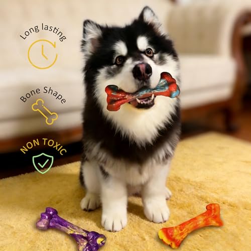3 Pack Dog Chew Toy for Aggressive Chewers, Bacon Flavored Indestructible Dog Bone Toys for Medium/Large Breed to Keep Them Busy