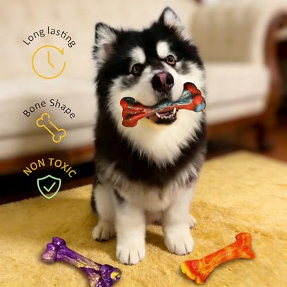 3 Pack Dog Chew Toy for Aggressive Chewers, Bacon Flavored Indestructible Dog Bone Toys for Medium/Large Breed to Keep Them Busy