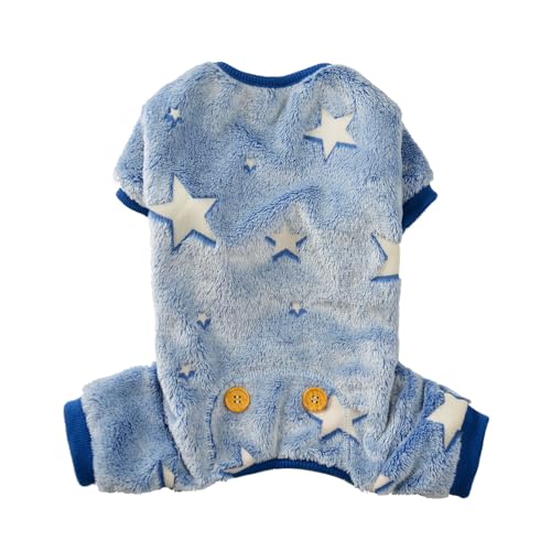 Plush Dog Pajamas Glow in The Dark Dog Jumpsuit 4 Legged Onesie for Small Medium Dog Cat, Blue Star S - color: Blue Star, size: Small