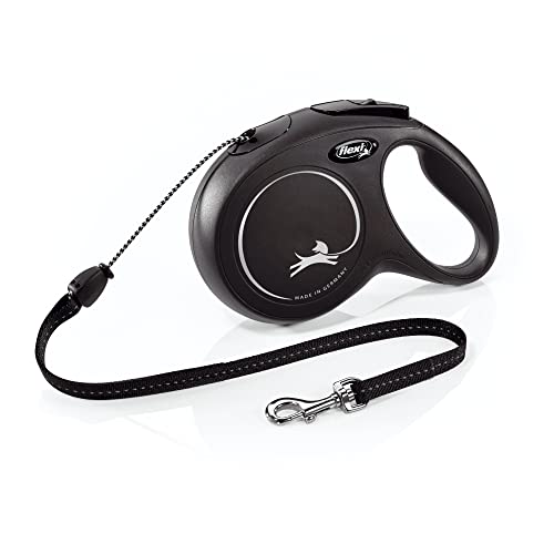 FLEXI New Classic Cord Retractable Dog Leash for Medium Dogs up to 44 lbs. – 26 ft., Black | Tangle-Free Pet Walking Leash with One-Handed Brake, Pause, Lock | German Quality Product - color: Black, size: Medium - 26 Feet (Cord)