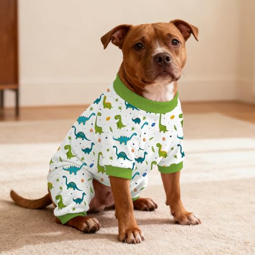 Dog Pajamas for Small Medium Dogs Recovery Suit Dog Pjs Dog Onesie Cute Soft Breathable Puppy Pajamas Pet Spring Summer Stretchy Pjs for Boy Girl - Green Dinosaurs