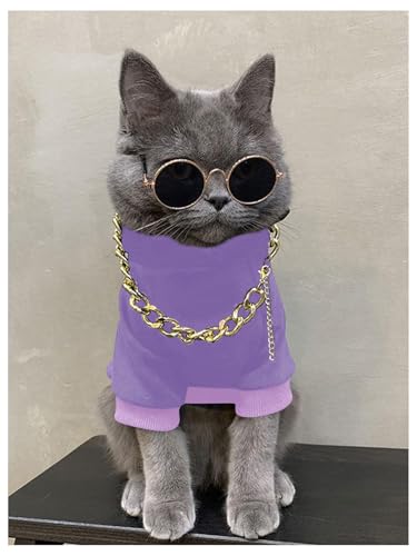 QWINEE 3Pcs Dog Hoodie Cat Apparel Dog Custume Set with Necklace and Sunglasses Pet Clothes for Puppy Small Medium Dogs Cats Mauve Purple X-Small - color: Mauve Purple, size: X-Small
