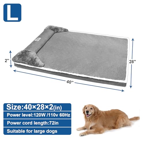 Heated Dog Bed for Large Dogs, 40x27 Inch Pet Sofa with 9-Level Adjustable Warmer, Waterproof Lining, Machine-Washable Removable Cover Non-Slip Bottom, Gray - size: Large