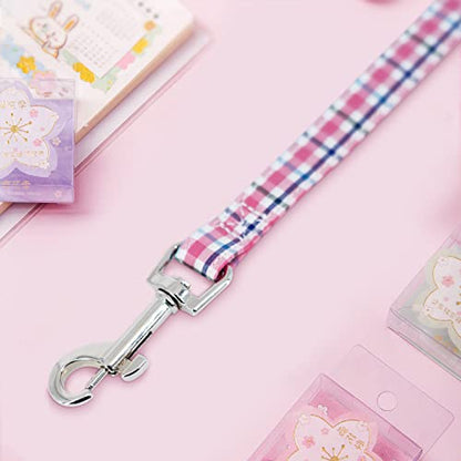 Tunkoo Dog Leash Plaid with Soft Comfy Cotton Handle，Girl Pet for Small Medium Large Dogs Cats Daily Walking（Pink Grid，M） - color: Pink Plaid Leash, size: Medium
