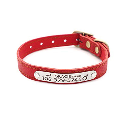 Personalized Leather Cat Collar,Custom with Name Plate and Bell for Boy and Girl Kitten/Cat(XS,Red) - color: Red, size: XS