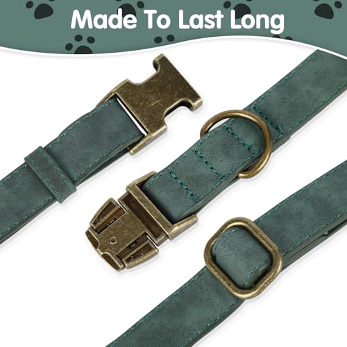 TDTOK Soft PU Leather Dog Collar, Classic Leather Collar for Small Medium Large Dogs with Quick Release Metal Buckle, Durable & Adjustable Fit 10-23" Neck - color: Green, size: L