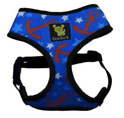 EcoBark Dog Harness - Eco-Friendly Max Comfort Harnesses - Luxurious Soft Mesh Halter - Over the Head Chest Harness Vest- No Pull and No Choke for Puppy, Toy Breeds & Small Dogs (Small, Nautical) - color: Blue Nautical
