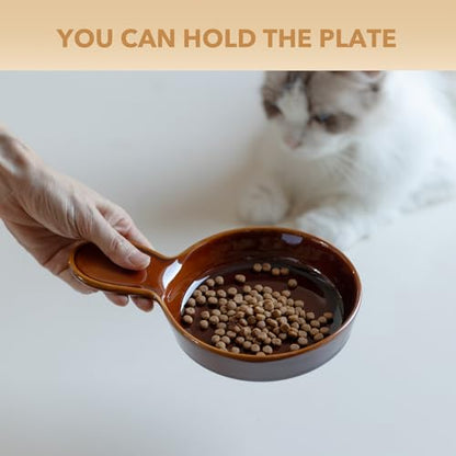 Havniva Ceramic Cat Bowl Whisker Friendly 5.5” Cat Dishes Shallow Cat Food Bowl Anti-Slip Pet Water Bowls for Indoor Cats, Wide Cat Food Dish Prevent Whisker Fatigue (3 Pack) - color: Caramel Brown - C