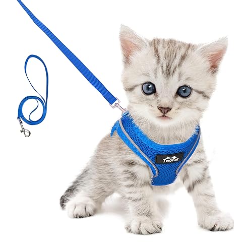 TwoEar Cat Harness Escape Proof, Soft Dog Vest Harness Adjustable, Breathable Mesh Step-in Puppy Walking Jacket Reflective Easy Control for Extral Small Pets for Outdoor Walking(XXXS, Blue) - color: Blue, size: XXXS(Neck:10.2-11.4"/Chest:11.4-12.6")