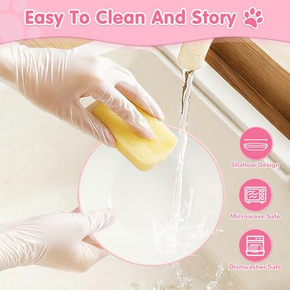 Cat Food Bowl, Ceramic Cat Bowls, Anti Whisker Fatigue Cats Bowl Set,Shallow Wide Kitten Plates for Food and Water (Pale Pink Xie) - color: Pale Pink Xie