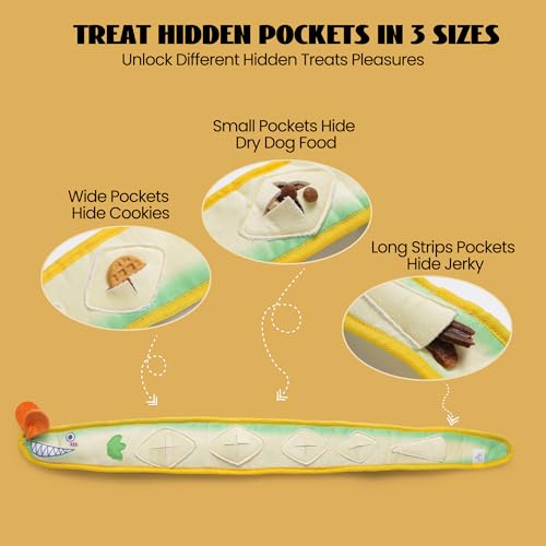 Nocciola EEL Squeaky Dog Toy, Tough No Stuffing Toy for Tug of War, Puppy Interactive Puzzle Fun to Keep Them Busy, Cognitive Crinkle Dog Toy for Large Medium Small Breed, Blue&Yellow - color: Blue & Yellow Eel Bundle