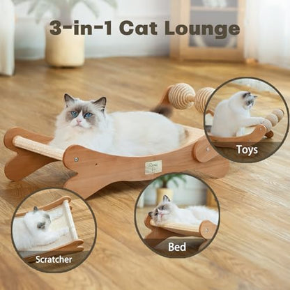 Cat Scratcher with Sisal Ball, Durable Cat Beds with Hammock for Indoor Cats, 3 in 1 Modern Cat Scratch Pad Lounger & Sleep & Scratch, Furniture Protector, Sisal Mat & 3 Play Balls - size: Large