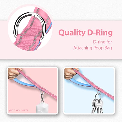 PHOEPET 5 Feet Dog Leash - Dual-Side Reflective - Soft Padded Handle - Fit for Walking, Training or Exploring Hiking, Camping (Baby Pink + Blue Base) - color: Baby Pink + Blue Base