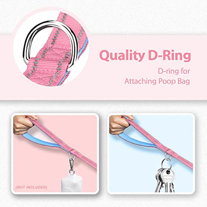 PHOEPET 5 Feet Dog Leash - Dual-Side Reflective - Soft Padded Handle - Fit for Walking, Training or Exploring Hiking, Camping (Baby Pink + Blue Base) - color: Baby Pink + Blue Base