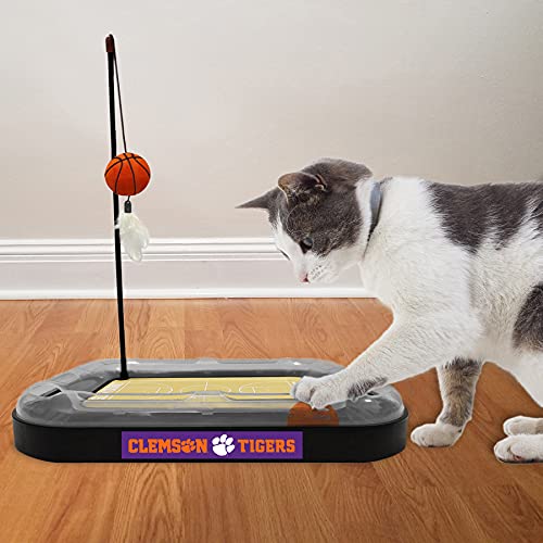 Cats Scratcher NCAA Clemson Tigers Basketball Court CAT Scratcher Toy with Catnip Filled Plush Basketball Toy & Feather Cat Toy Hanging, with Jingle Bell Interactive Ball Cat Chasing 5-in-1 Kitty Toy - color: Clemson Tigers