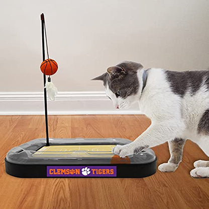 Cats Scratcher NCAA Clemson Tigers Basketball Court CAT Scratcher Toy with Catnip Filled Plush Basketball Toy & Feather Cat Toy Hanging, with Jingle Bell Interactive Ball Cat Chasing 5-in-1 Kitty Toy - color: Clemson Tigers