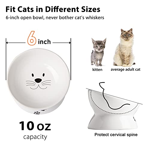 Cat Food Bowls, 10 OZ Elevated Cat Bowls for Cats and Small Dogs, Tilted Pet Feeder Bowl with Raised Stand Protect Cat's Spine, Ceramic Cat Water Bowl No-Spill, Stress Free Cat Dish 1pcs - color: White*1