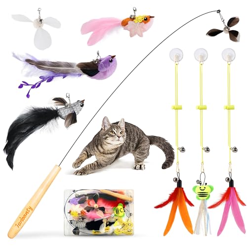 Flying Bird Cat Toy,8Pcs Durable Interactive Cats Wand Replacements,Hanging Cat Toy Suitable for Bored Indoor Cats Self Play - style: 12 Hanging /Bird /Wand