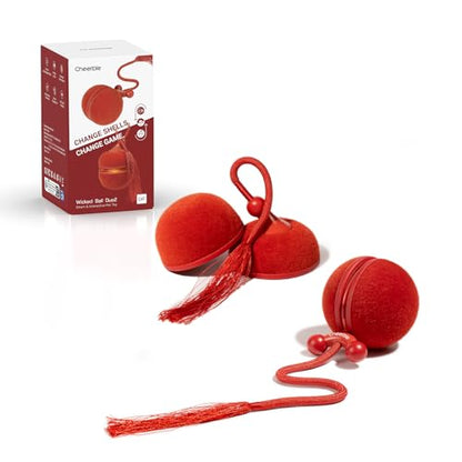 Cheerble 2 in 1 Interactive Cat Toys for Indoor Cats - Wicked Ball Duo2 Automatic Cat Toy, Dual Interchangeable Shells, Electric Cat Toy Ball with Chirping Sounds, Rechargeable Moving Kitten Toys, Red - color: Red