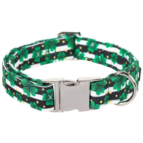 Maca Bates St Patricks Day Dog Collar Irish Clover Dogs Collars Black and White Soft Adjustable Durable Saint Patrick's Shamrock Spring Gift for Small Medium Large Girl Boy Male Female Puppy Pet - color: St. Patrick--stripe clover, size: S