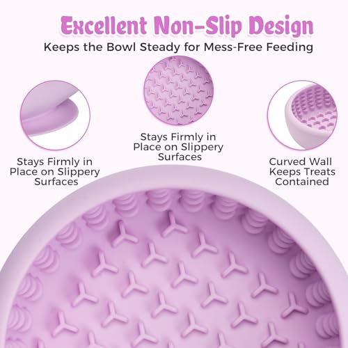 Slow Feeder Dog Bowls for Liquid Treats, Non-Slip Interactive Anxiety Relief Freeze Dog Lick Bowl, Yogurt Pup Lick Toy, Enrichment Treat Dietary Supplement/Post-Op Nutrition (Purple, L) - color: Purple