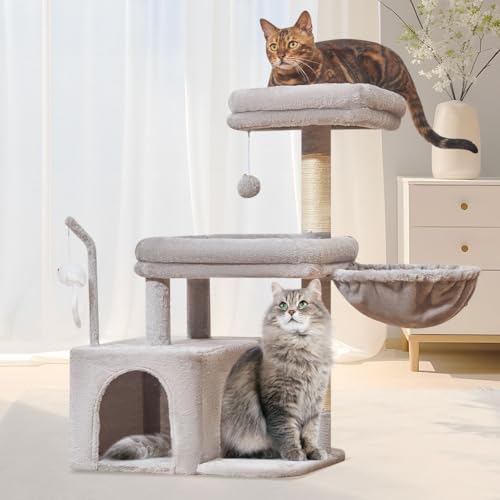 Taoqimiao Cat Tree, 32.2-Inch Cat Tower for Indoors Cats, Cat Condo with Large Cat Perch, Spacious Cat Cave, Scratching Posts for Small and Medium Cats, Light Gray MS043W - color: Light Gray