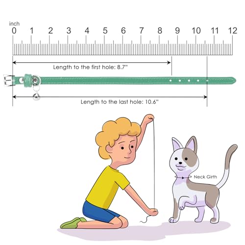 PUPTECK 2 PCS Soft Genuine Leather Cat Kitten Collar with Bells Adjustable for Girl Boy Cats Puppy - Blue Green, Bubble Green - color: Blue Green & Bubble Green