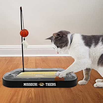 NCAA Missouri Tigers Basketball Court Scratcher Toy with Catnip Filled Plush Basketball & Feather Cat Toy Hanging, Jingle Bell Interactive Ball - color: Missouri Tigers