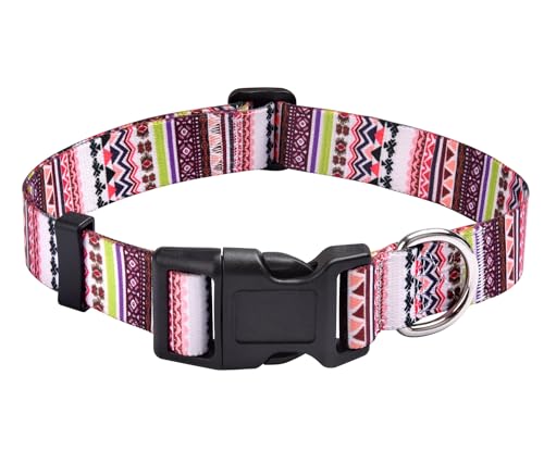 Dog Collar with Bohemia Floral Tribal Geometric Patterns - Soft Ethnic Style Collar Adjustable for Small Medium Large Dogs(Pink Bohemia,XS) - color: Pink Bohemia, size: XS (Neck 7.9-11.8", Width 5/8")