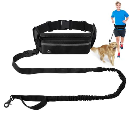 Hands Free Dog Leash - Waist Running Leashes with Zipper Pouch, Adjustable Reflective Waist Belt, Dualc Handle Retractable Bungee for Small Medium Large Dogs Walking Jogging (Black 4.1-7.2ft) - color: Black