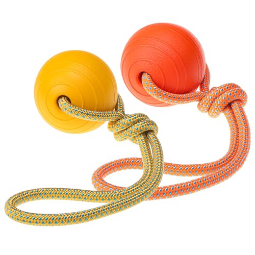 SCENEREAL Floating Dog Pool Toys - Ball on Rope Fetch and Tug-of-War Toy for Medium Large Dogs Outdoor Training, EVA Rubber Water Pet Interactive Toys for Summer Beach, 2 Pack, Orange & Yellow - color: Orange & Yellow