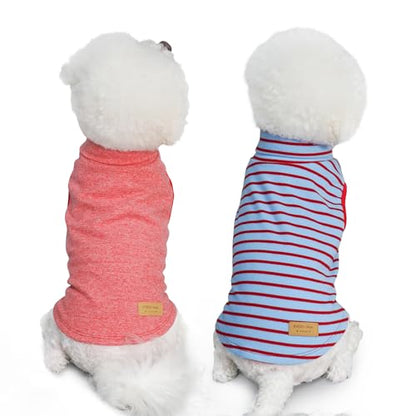 KYEESE 2Pack Dog Sweater Soft Dogs Clothes Warm Pets Clothes Stretchy Pet Sweatshirt Dog Sweaters for Small Dogs Girl Turtleneck Pet Coats Pullover Small Pets Sweaters - color: 7# Stripe+red, size: Medium (7-11lbs)