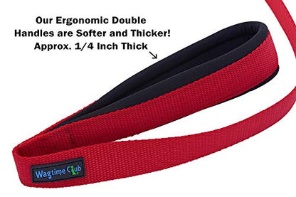 Wagtime Club Double Handle Dog Leash, 6ft Long Heavy Duty Dog Leash with Paded Traffic Handles for Extral Control and Training, Dual Handles Leads, Large Medium Small Dogs (Carnation Red) - color: Carnation Red