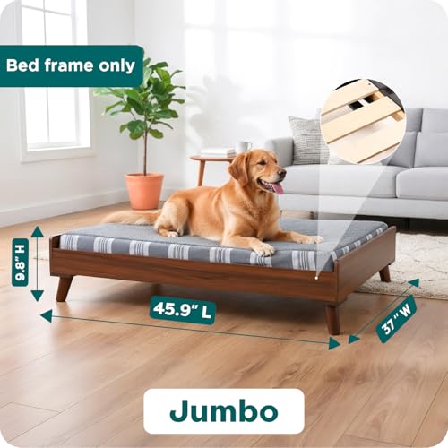 Furhaven (Old Version) Elevated Dog Bed Frame for 44" x 35" XL Dog Beds, Easy Assembly - Mid-Century Modern Bed Frame - Walnut, Jumbo/XL - color: Veneer Walnut, size: 44" x 35"