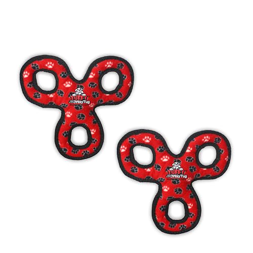 TUFFY- World's Tuffest Soft Dog Toy- Jr 3Way Tug Red Paw 2PK -Squeakers - Multiple Layers. Made Durable, Strong & Tough.(Tug,Toss & Fetch).Machine Washable & Floats - color: 3Way Tug Red Paw, size: Jr 2 Pack