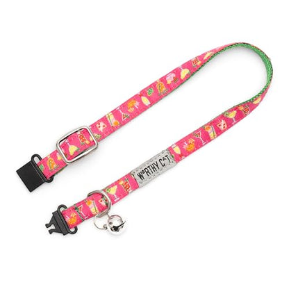 THE WORTHY DOG Summer Cheer Cat Collar with Bell, Adjustable Nylon Safety Collar, Fuchsia, One Size - color: Fuchsia-Summer Cheer