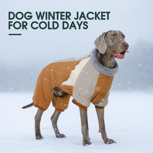 Kuoser Fullbody Dog Coat - Medium Dogs, Warm Winter Coat with Built-in Harness, Reflective, Brown L - color: Brown, size: L (PRIORITIZE BACK LENGTH: 16.9'')