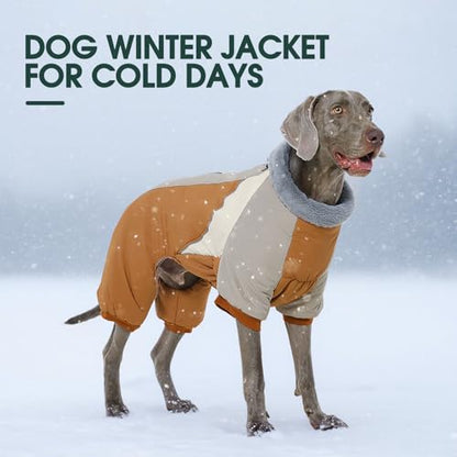 Kuoser Fullbody Dog Coat - Medium Dogs, Warm Winter Coat with Built-in Harness, Reflective, Brown L - color: Brown, size: L (PRIORITIZE BACK LENGTH: 16.9'')