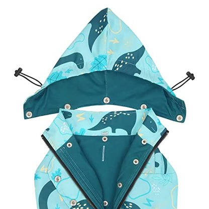 HDE Dog Raincoat Poncho Double Layer Zip Rain Jacket with Removable Hood, Leash Hole for Small to 3XL Dogs and Puppies Dinosaurs - L - color: Dinosaurs, size: Large