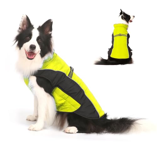 Warm Dog Winter Coat, Gimilife Dog Sweater Cold Weather Coats Waterproof Dogs Apparel Clothes Pet Jacket Padded Vest Outfit for Small Medium Large Dogs - color: Fluorescent Yellow, size: L ( 23-48 LB | 17.71"Neck Girth )