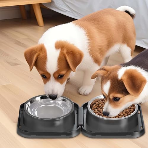 Set of 2 Stainless Steel Dog Food and Water Bowl with Puzzle Dish, Freely Combinable Feeding Set for Dogs Cats, Spill Proof Neater Dog Bowls, Pet Feeder Bowl for Puppy Small Breeds - size: 2-Pack