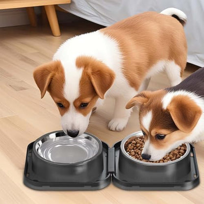 Set of 2 Stainless Steel Dog Food and Water Bowl with Puzzle Dish, Freely Combinable Feeding Set for Dogs Cats, Spill Proof Neater Dog Bowls, Pet Feeder Bowl for Puppy Small Breeds - size: 2-Pack