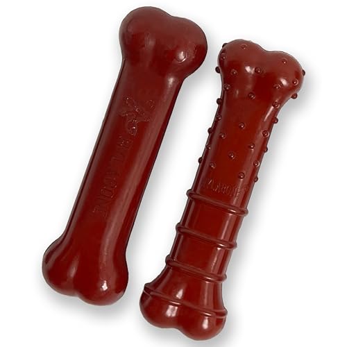Nylabone Original & Textured Bone Power Chew Toy for Dogs, Durable & Tough Dog Toys for Aggressive Chewers, Basted Blast Bacon and Steak Flavor, X-Small Dogs - Up to 15 lbs, 2 Pack - size: X-Small