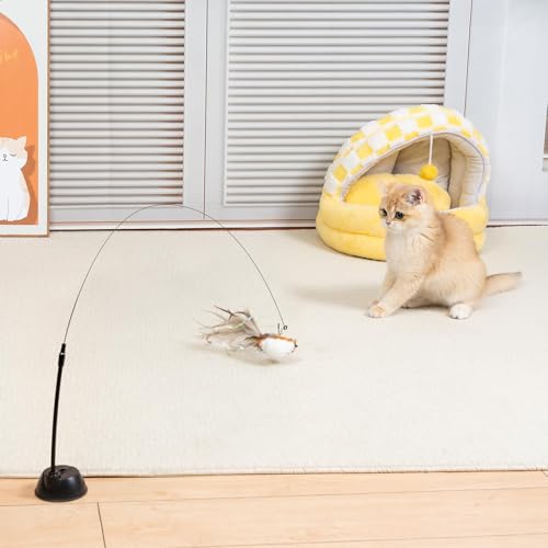 Cat Wand Toys, Interactive Bird Simulation Cat Toy for Indoor Cats,Teaser Wand Self-Holding Suction Cups Base with 5pcs Detachable Replacements Feathers Toys - color: 5PCS Birds