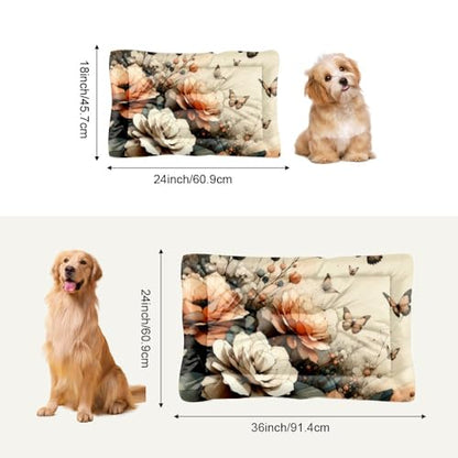 Comfortable Dog Mat with Anti-Slip Bottom, Florals Leaves Butterfly Pet Supplies for Dogs Pet Pad Soft Dog Bed Comfy Mats for Indoor& Outdoor Sofa Cars, Machine Washable 36 X 24 Inch - size: 36 × 24 inch