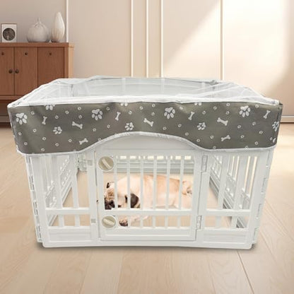 PJYuCien Dog Playpen Mesh Top Cover, Fits 36 Inch 4 Panels Regular Square Plastic Exercise Pet Pen, Adhesive Tape Connections, Grey paw(Note: Cover Only, Fence Not Included) - style: Grey Paw Cover, 36"Width, Grey Paw ( Adhesive Tape Connections )